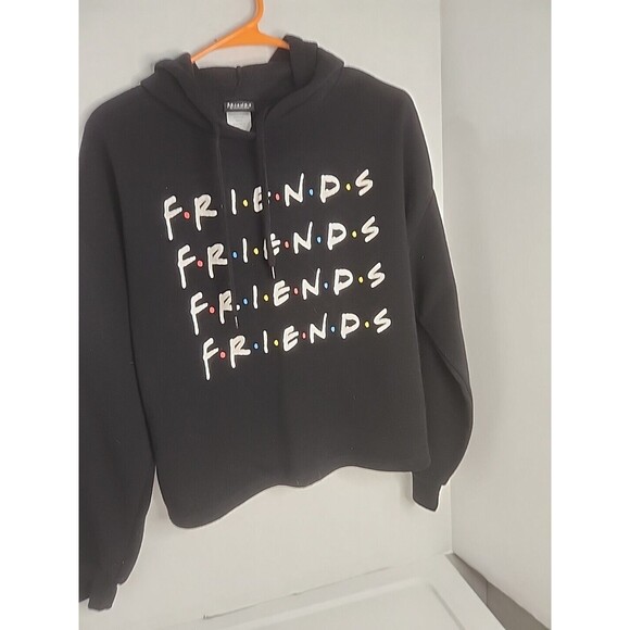 FRIENDS Women's Crop Pullover Long Sleeve Hoodie Sweatshirt Black  Size Medium - Picture 6 of 6